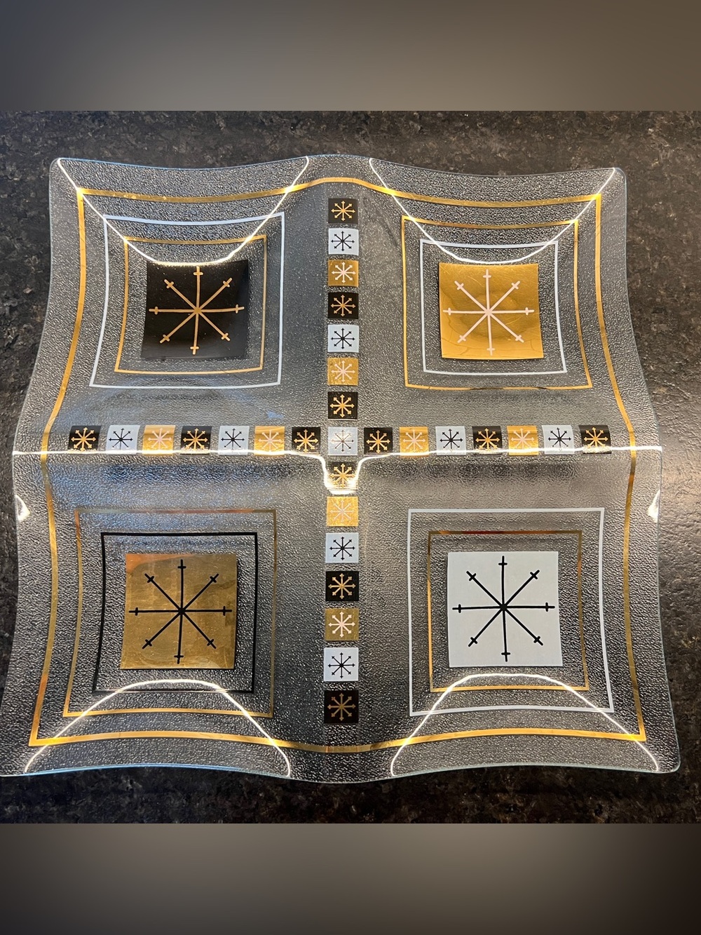 Mid Century Glass Tray: Vintage Atomic Starburst Design - MCM